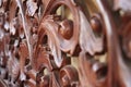 Flower motif teak wood carving, rough and embossed texture,, Royalty Free Stock Photo