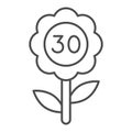 Flower with number 30 thin line icon, love and relationship concept, flower with thirty vector sign on white background Royalty Free Stock Photo