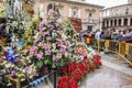 Flower offering to virgin mary in Falles, traditional celebration, unesco untangible cultural heritage, Valencia,Spain.
