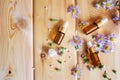 flower oil in glass bottles.homeopathy.selective focus