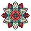 Flower with oriental motives ornament, mandala, mehendi vector.