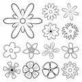 Flower Outline. Set of Flower Line Art. Flowers icon vector set. Set of Flower Outline isolated on White Background. Vector Royalty Free Stock Photo