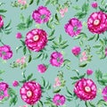 Flower pattern on color background, colorful seamless rose pattern wallpaper, summer print design, hand drawn watercolor Royalty Free Stock Photo