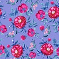 Flower pattern on color background, colorful seamless rose pattern wallpaper, summer print design, hand drawn watercolor Royalty Free Stock Photo
