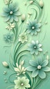 Flower pattern composition on vertical light green background. Flat lay, top view. Greeting, invitation card concept Royalty Free Stock Photo