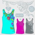 Flower pattern for design t-shirts. Different colors.
