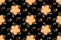 Flower pattern. Gold simple flowers and curles on black background. Vector illustration Royalty Free Stock Photo