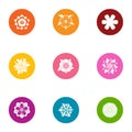 Flower pattern icons set, flat style