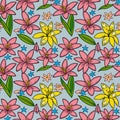 Seamless colorful floral background pattern. Decorative backdrop for fabric, textile, wrapping paper, card, invitation, wallpaper. Royalty Free Stock Photo