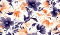 Flower pattern with purple flowers on background. Flora summer wallpaper. For banner, postcard, book illustration. Created with Royalty Free Stock Photo