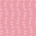 Vertical linear flowers garden vector seamless pattern. Pink background. Illustration Royalty Free Stock Photo