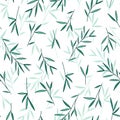 Samless pretty bamboo green leaves pattern. White background. Royalty Free Stock Photo