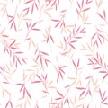 Samless pretty pink bamboo leaves pattern. White background.