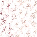 Seamless pretty rose gold bamboo leaves pattern. White background.