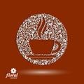 Flower-patterned cup of coffee with aromatic steam. Rendezvous t