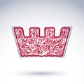 Flower-patterned imperial crown isolated on white background. Fl Royalty Free Stock Photo