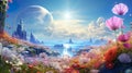 Flower planet bright floral landscape