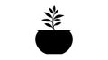 Flower, plant with leaves in pot. Black flowerpot icon on white background