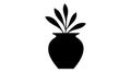 Flower, plant with leaves in pot. Black flowerpot icon on white background