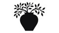 Flower, plant with leaves in pot. Black flowerpot icon on white background