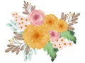 Flower and plant sweet love bouquet valentines Flowers watercolor illustration sunflower,gerbera,daisy, rose, aster, leaves and