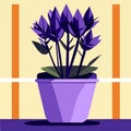 Flower pot with crocus. Vector illustration in flat style. Generative AI