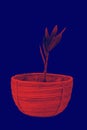 Flower in a pot, duotone red and blue