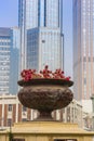 Flower pot in front of modern buildings in Tianjin Royalty Free Stock Photo