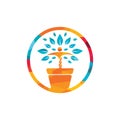 Flower pot and Human plant logo. Growth vector logo. Spa wellness logo concept.