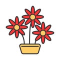 Flower in pot icon. Color, minimalist icon isolated on white background. Flower simple silhouette.
