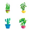 Flower pot icons set cartoon vector. Different beautiful indoor plant