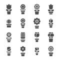Flower in pot icons set
