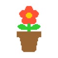 Flower in pot pixel art. 8 bit Vector Illustration