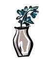 Flower in a pot.Vector picture drawn by hand from a set about home life and comfort. There are many household items and furniture. Royalty Free Stock Photo