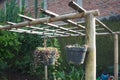 Flower pots hanging on bamboo structure