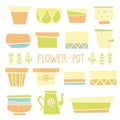 Flower pots isolated flat style design. Vector set of flower pots illustration Close up isolated on white background Royalty Free Stock Photo
