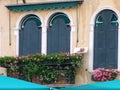 Flower Pots on Window Balcony, Venice, Italy Royalty Free Stock Photo