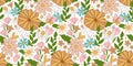 Flower power Groovy flowers pattern. Retro seventies floral seamless pattern, summer daisy textile. Pastel vintage Royalty Free Stock Photo