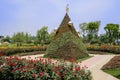 Flower pyramid in sunny summer