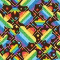 Flower rainbow glitter rotate diamond shape seamless pattern