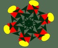 Flower rangoli pattern for green background with yellow poke