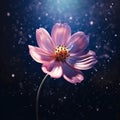 Dreamlike Illustration Of A Pink Flower With Stars On A Dark Background