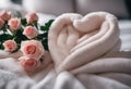 flower rose Beautiful looking folding towel heart design bed Hotel Royalty Free Stock Photo