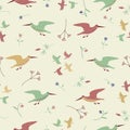 Flower, Sandpiper and Little birds seamless pattern. Color vector background.