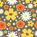 Flower seamless pattern. Abstract floral background. Chamomile. Yellow and orange flowers.