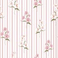 Flower seamless pattern with beautiful alstroemeria lily flowers on striped background template. Royalty Free Stock Photo