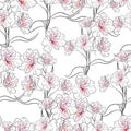 Flower seamless pattern with beautiful line alstroemeria lily flowers branch Royalty Free Stock Photo