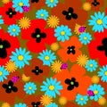 Flower seamless template with poppies and ladybirds