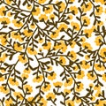 Flower seamless vector pattern on white background. Tiny autumn tone flowers seamless pattern. Royalty Free Stock Photo