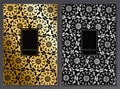 Geometric elegant cover. Gold and silver geometric mandala pattern on black background.
